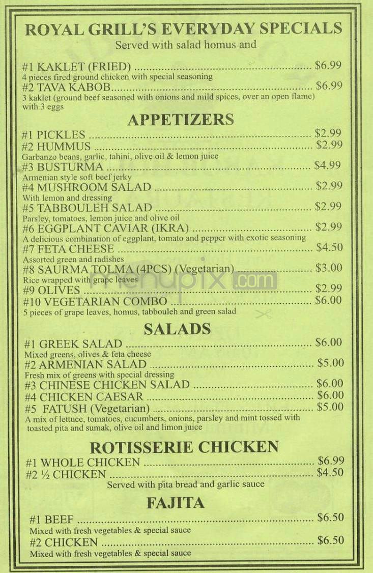 Royal Grill - North Hollywood, CA menu_pic