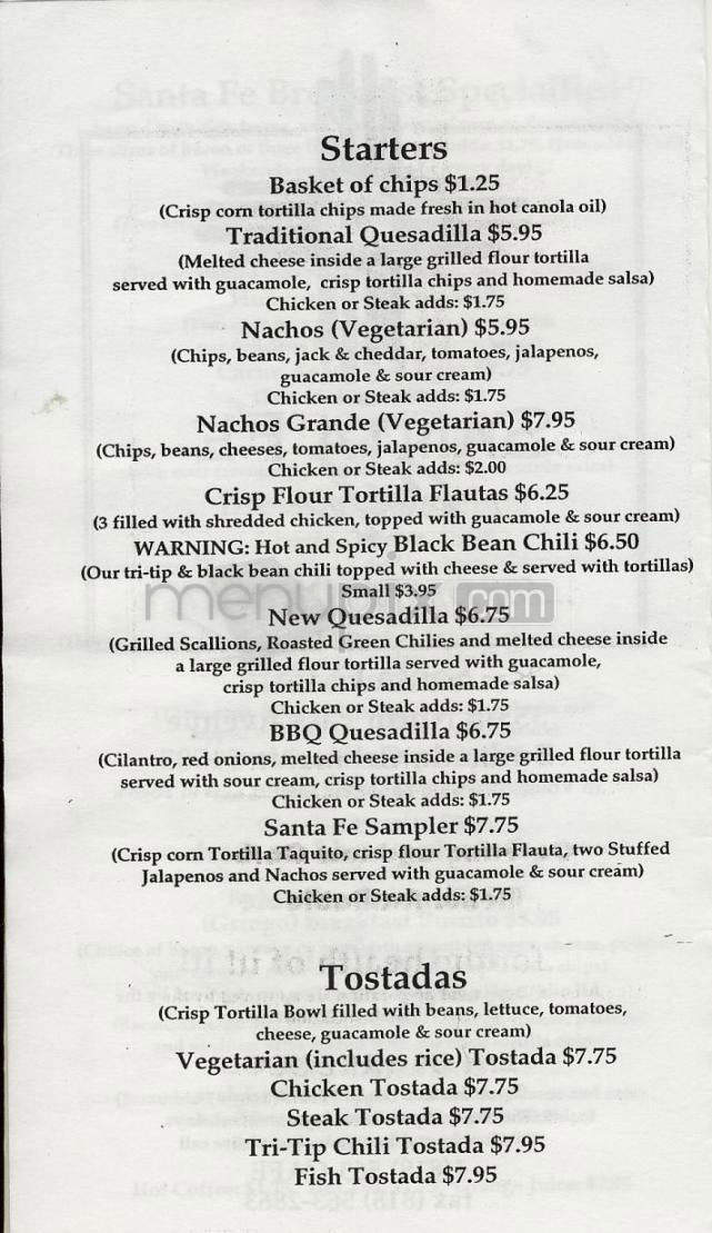 Santa Fe Cafe - Naples, FL menu_pic