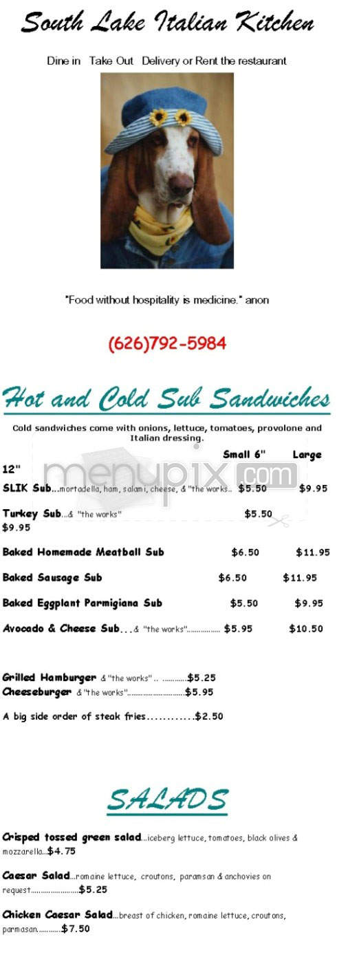 South Lake Italian Kitchen - Pasadena, CA menu_pic