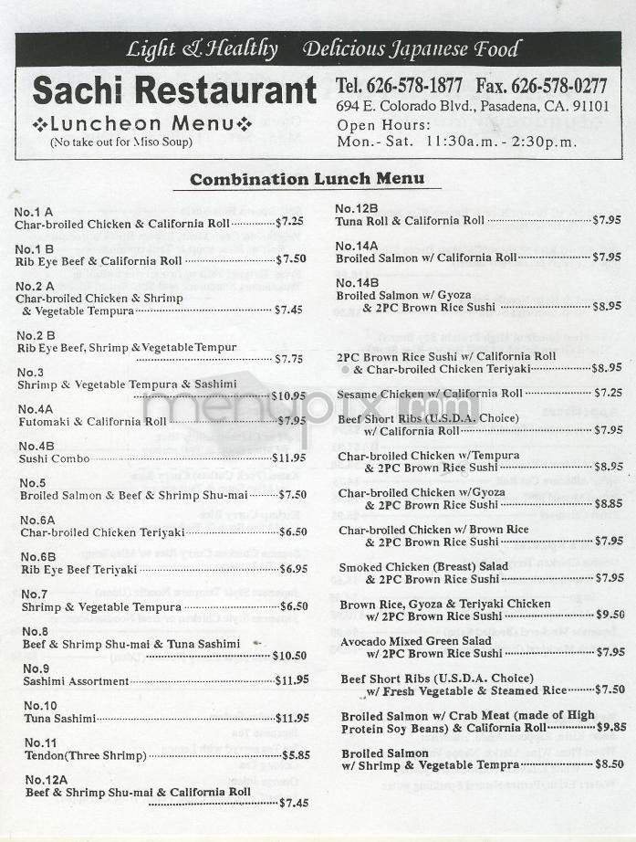 Sachi Sushi Restaurant - Pasadena, CA menu_pic