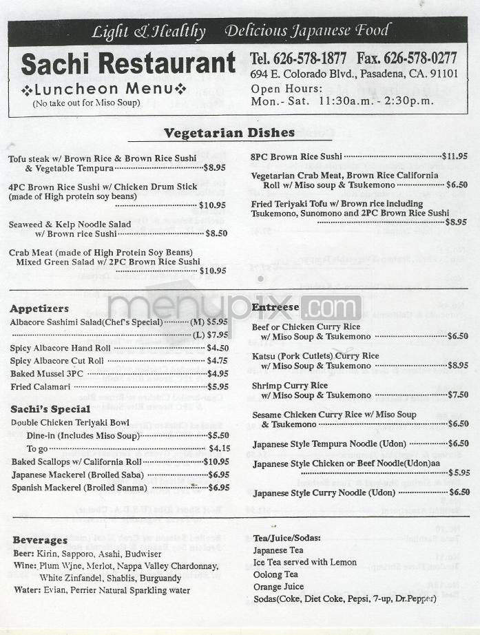 Sachi Sushi Restaurant - Pasadena, CA menu_pic