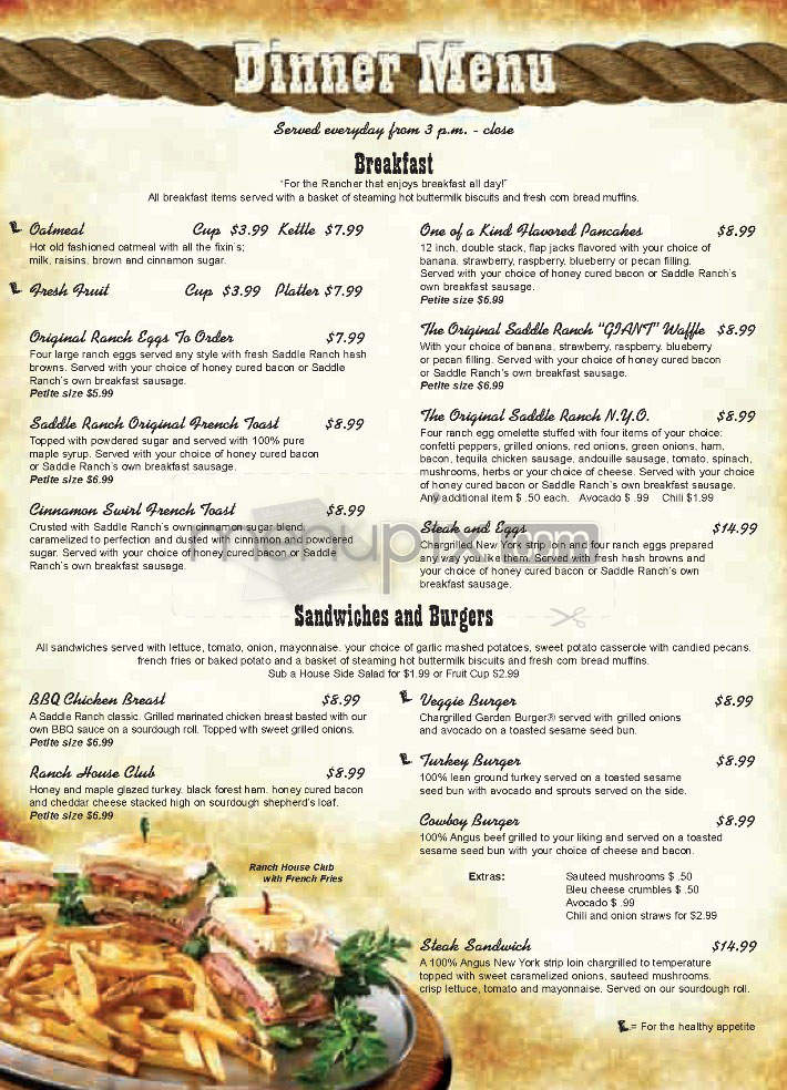 Saddle Ranch - Universal City, CA menu_pic