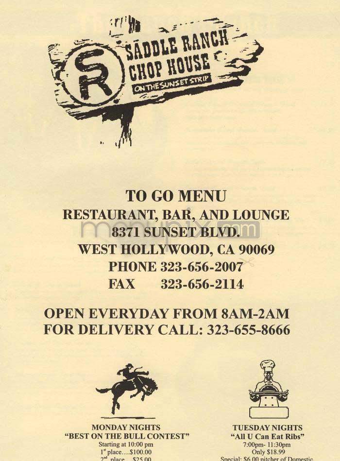 Saddle Ranch Chop House - West Hollywood, CA menu_pic