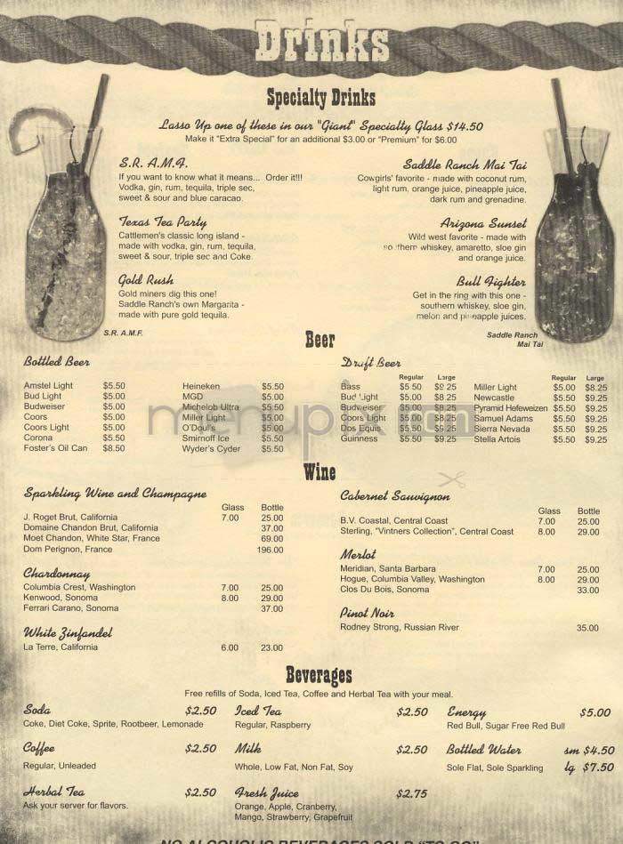 Saddle Ranch Chop House - West Hollywood, CA menu_pic