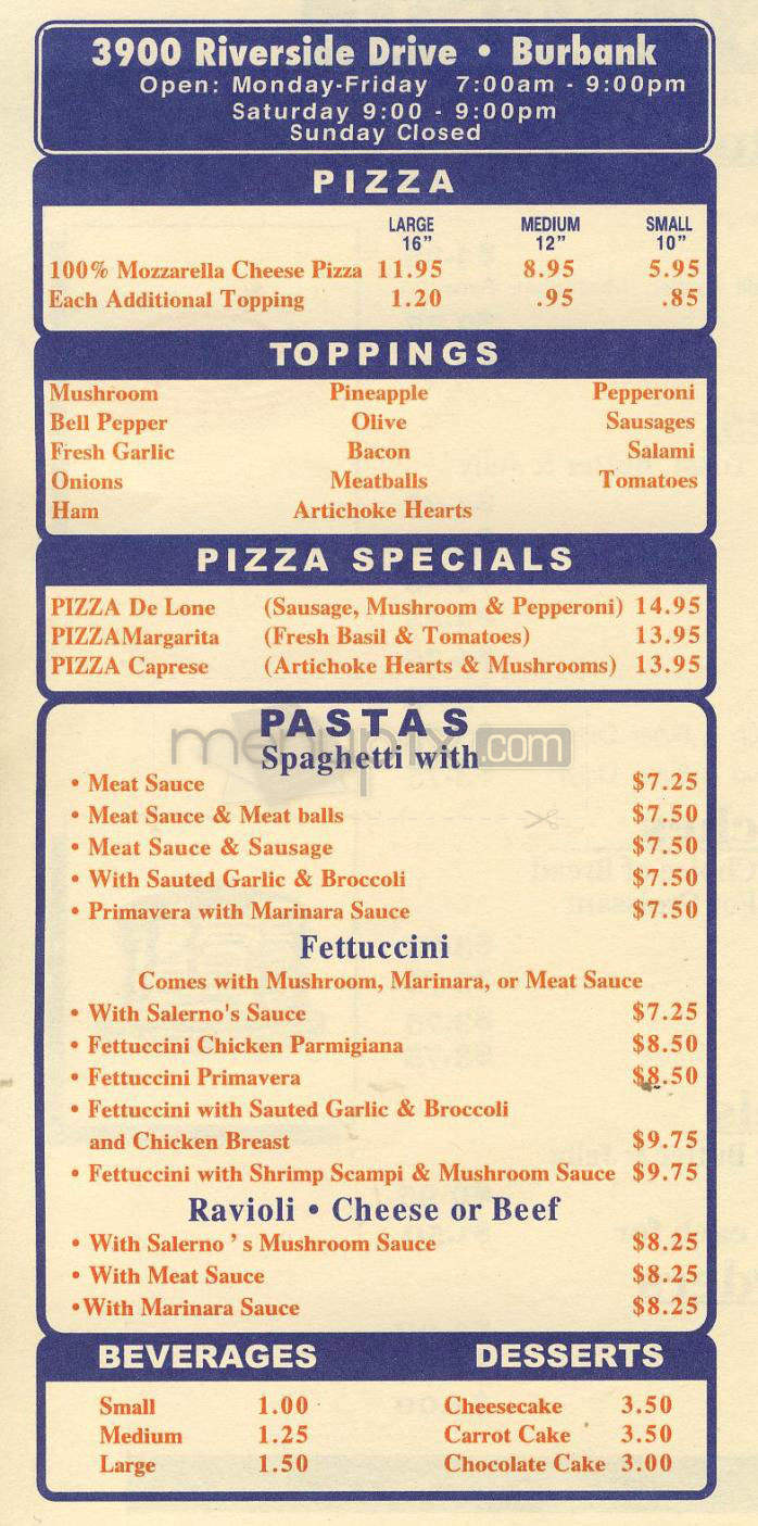 Salerno's Cafe - Burbank, CA menu_pic