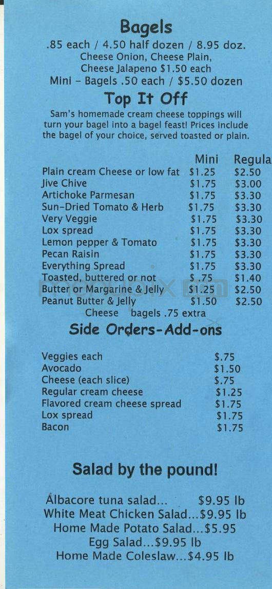 Sam's Bagels - Los Angeles, CA menu_pic