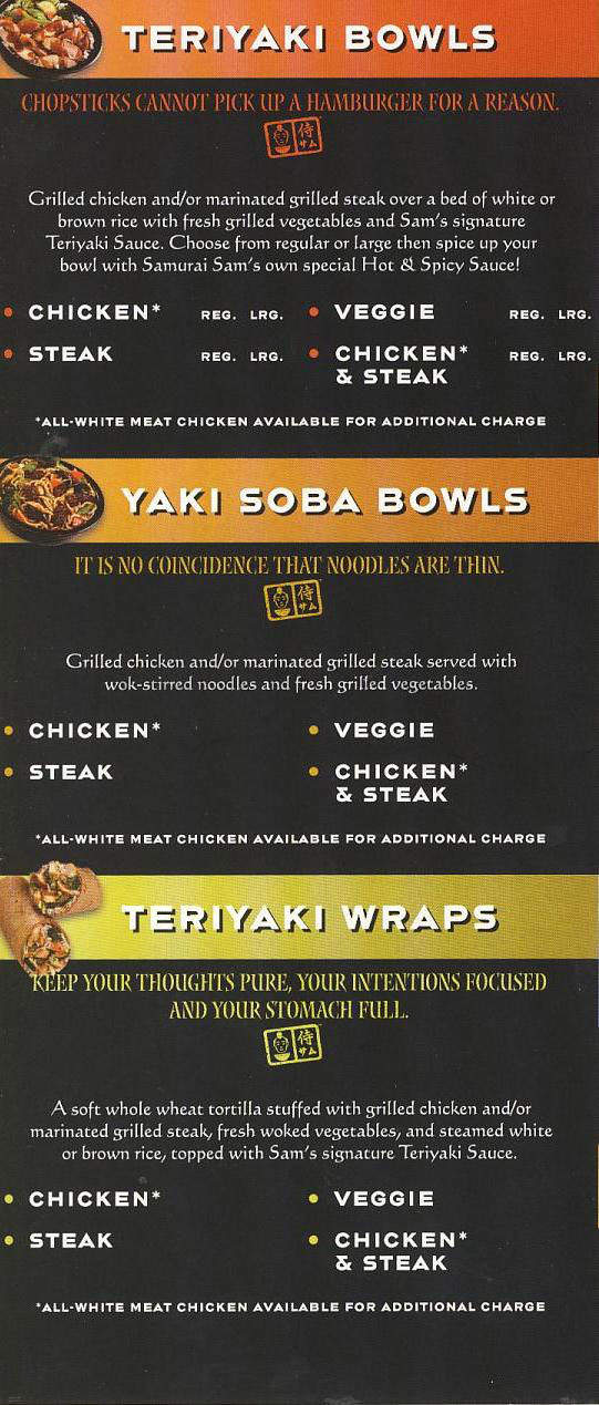 Samurai Sam's Teriyaki Grill - Manhattan Beach, CA menu_pic