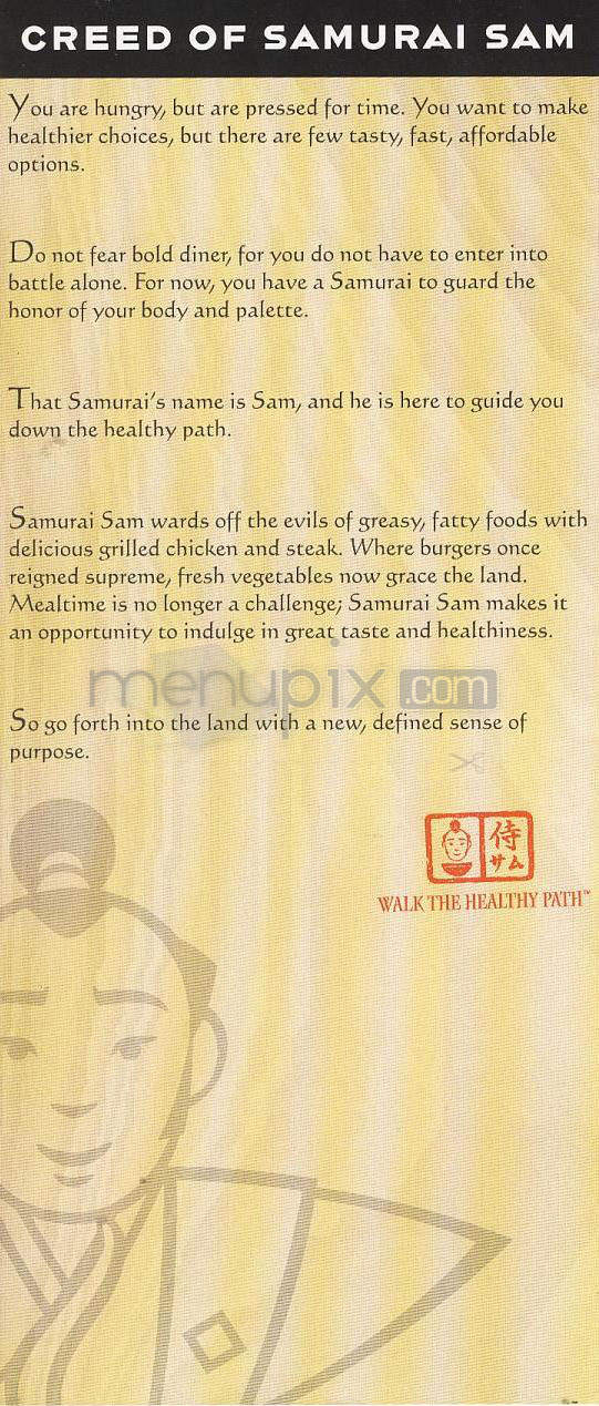 Samurai Sam's Teriyaki Grill - Manhattan Beach, CA menu_pic