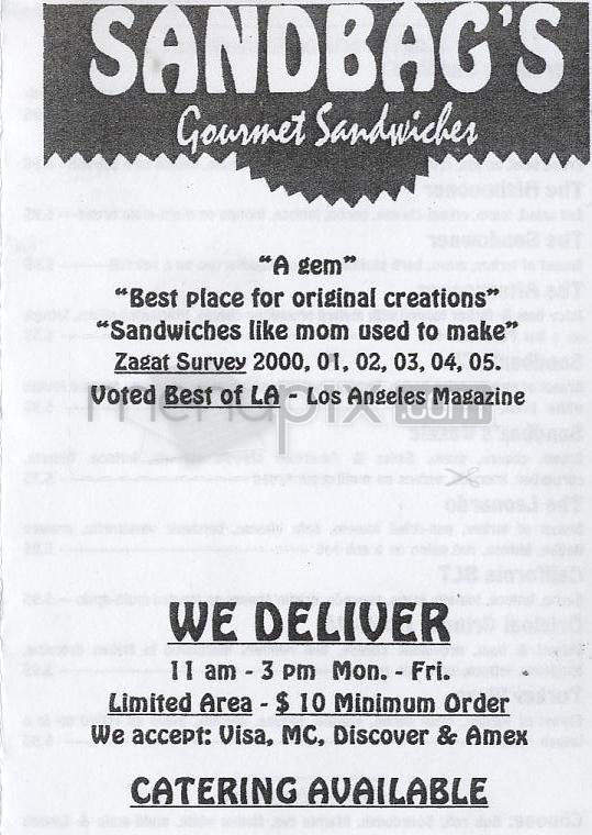 Sandbag's Gourmet Sandwiches - Glendale, CA menu_pic