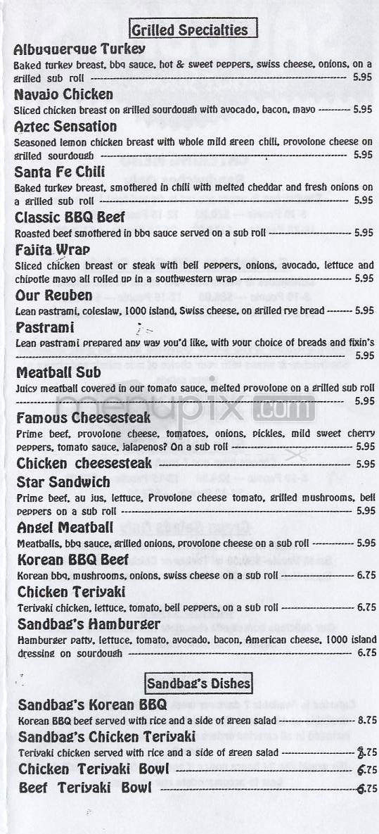 Sandbag's Gourmet Sandwiches - Glendale, CA menu_pic