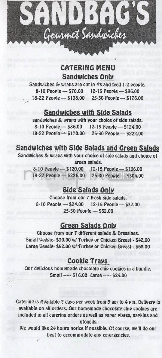 Sandbag's Gourmet Sandwiches - Glendale, CA menu_pic