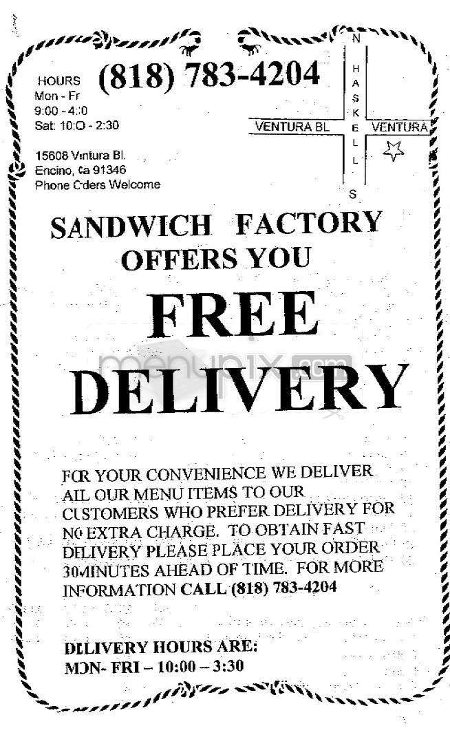 Sandwich Factory - Encino, CA menu_pic