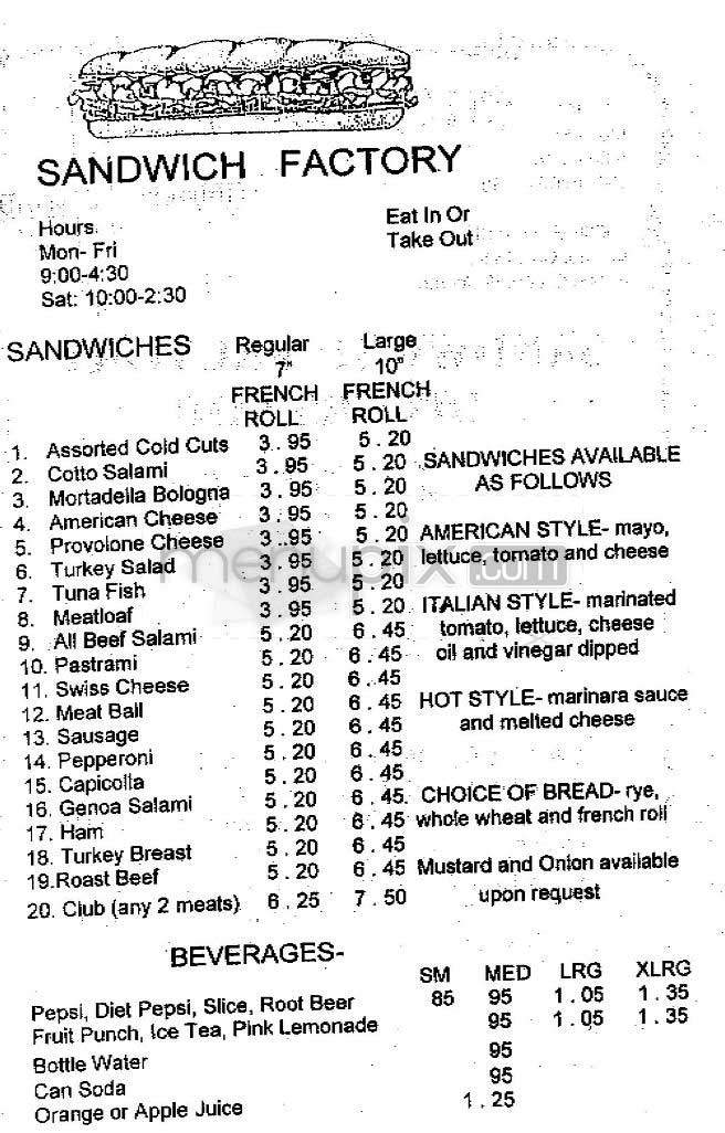 Sandwich Factory - Encino, CA menu_pic