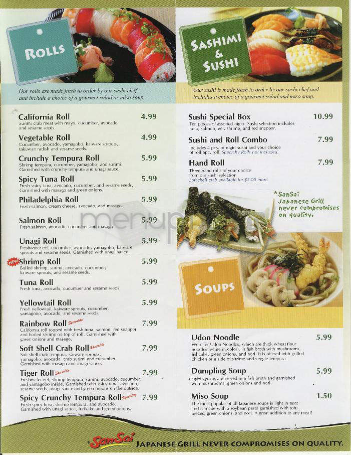 SanSai - Los Angeles, CA menu_pic