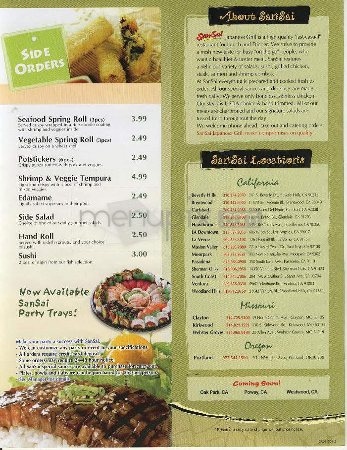 SanSai - Los Angeles, CA menu_pic
