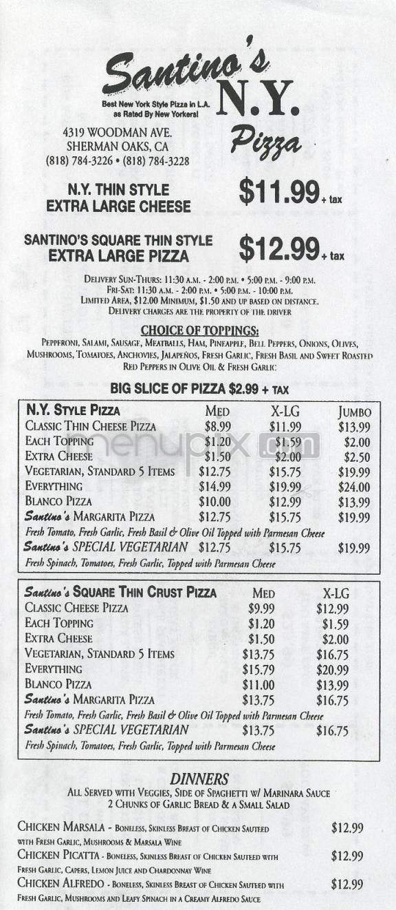 Santino's NY Pizza - Sherman Oaks, CA menu_pic