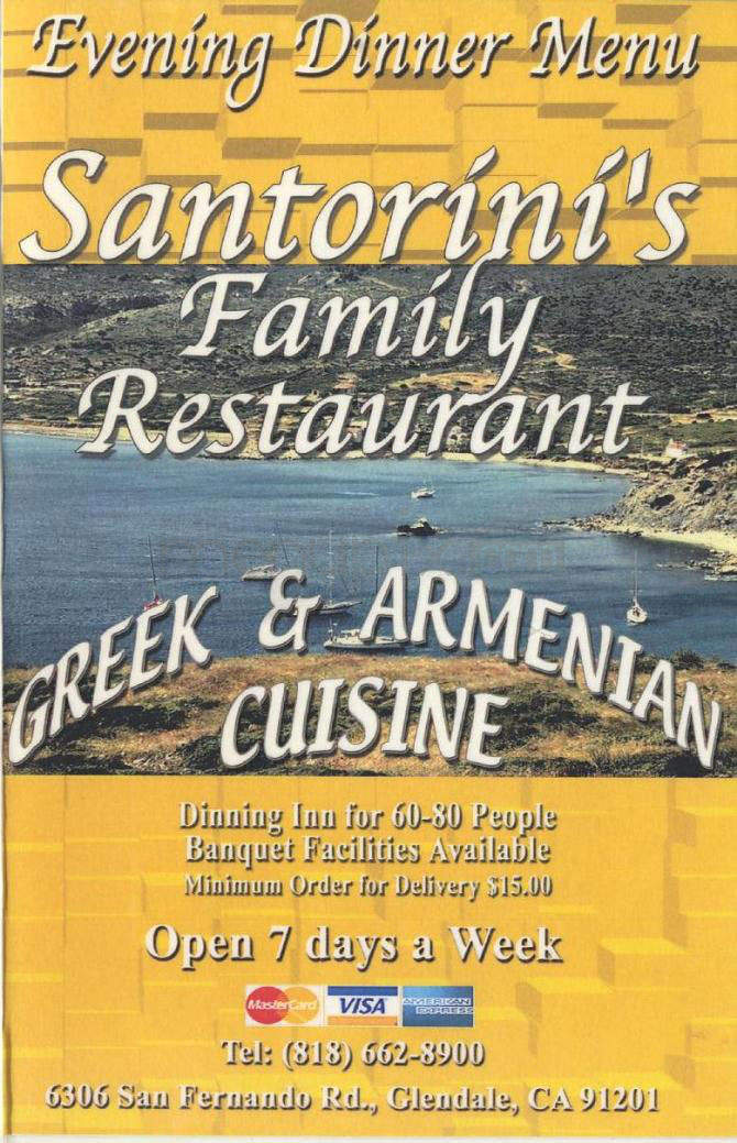 Santorini's - Glendale, CA menu_pic