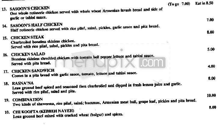 Sasoon - Tarzana, CA menu_pic