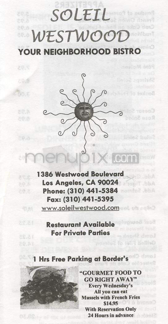 Soleil Westwood - Los Angeles, CA menu_pic