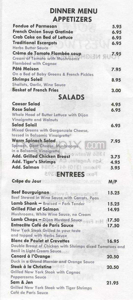 Soleil Westwood - Los Angeles, CA menu_pic