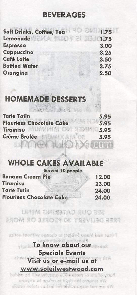 Soleil Westwood - Los Angeles, CA menu_pic