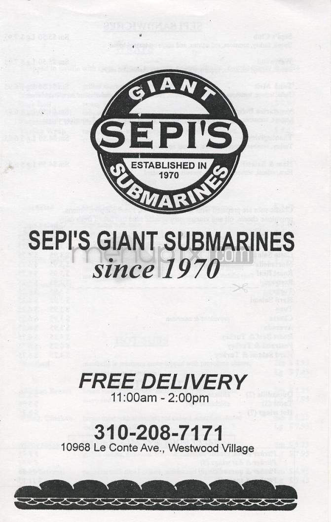 Sepi's Giant Submarines - Los Angeles, CA menu_pic