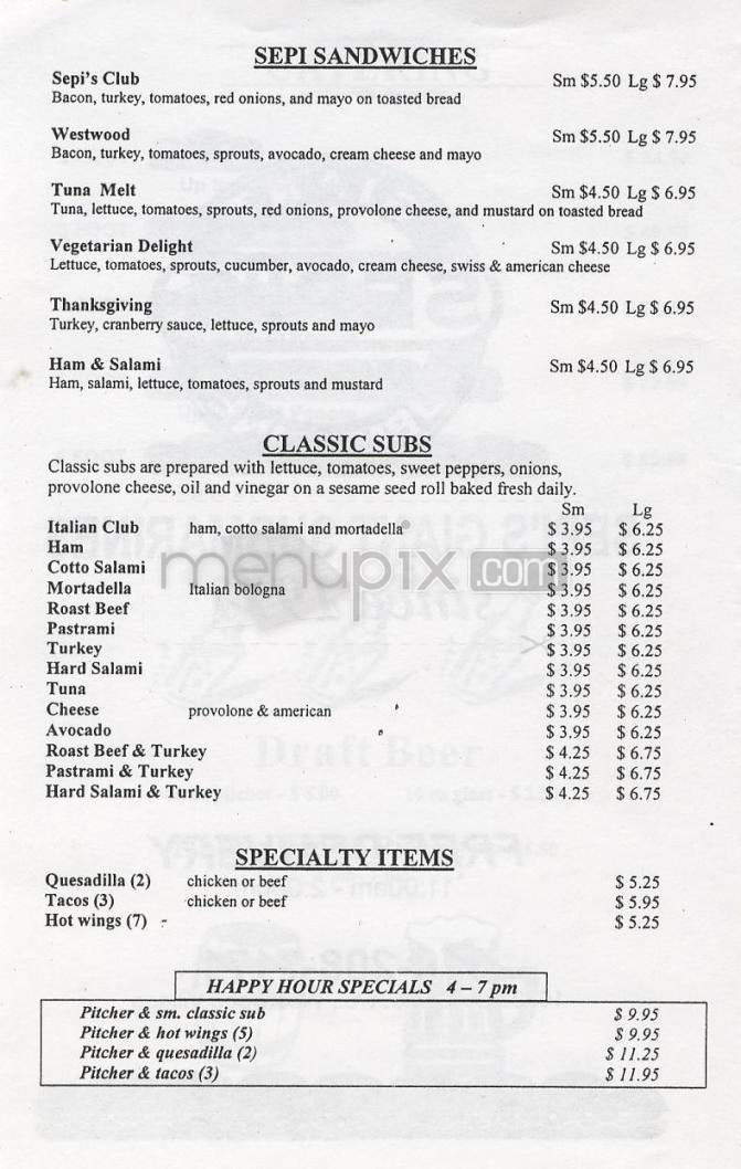 Sepi's Giant Submarines - Los Angeles, CA menu_pic
