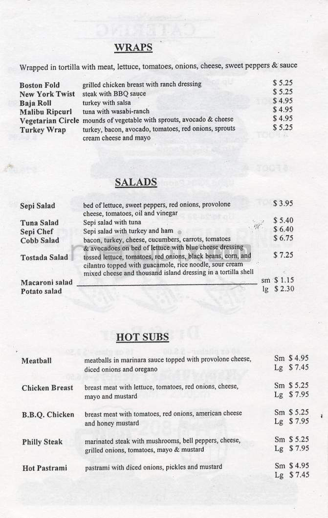 Sepi's Giant Submarines - Los Angeles, CA menu_pic