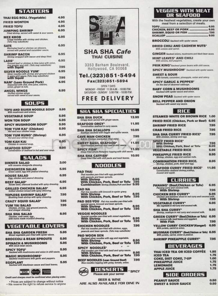 Sha Sha Cafe - Los Angeles, CA menu_pic