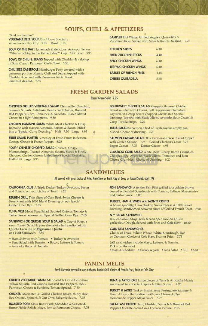 Shakers - Glendale, CA menu_pic