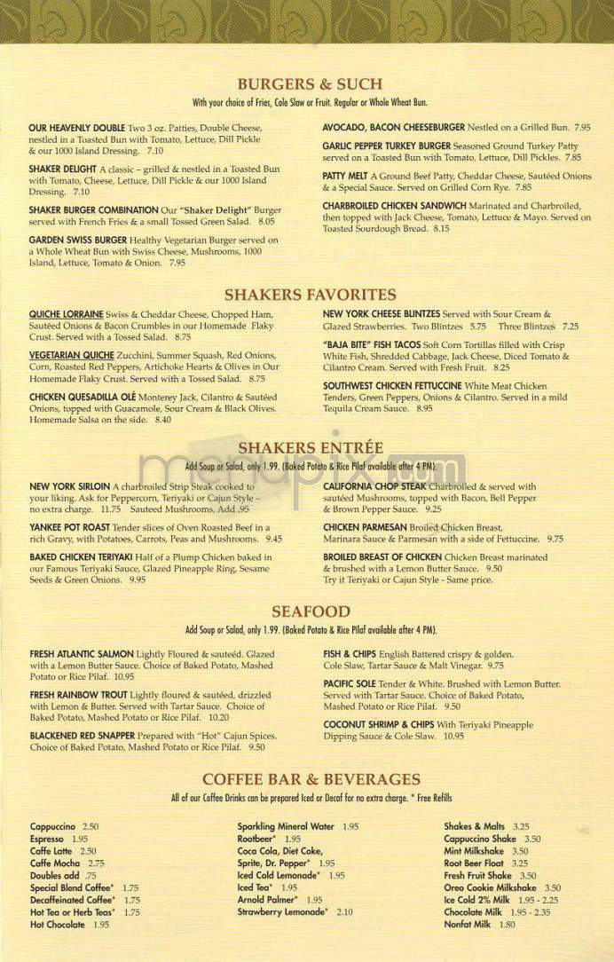 Shakers - Glendale, CA menu_pic