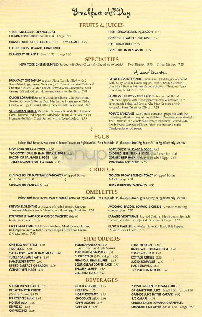 Shakers - Glendale, CA menu_pic
