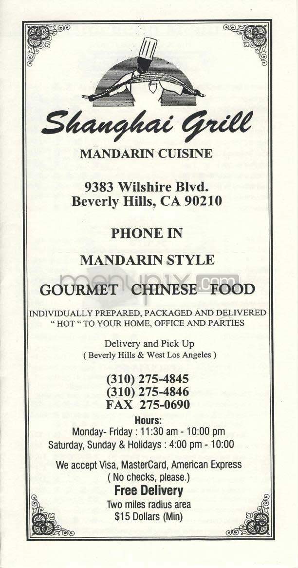 Shanghai Grill - Beverly Hills, CA menu_pic