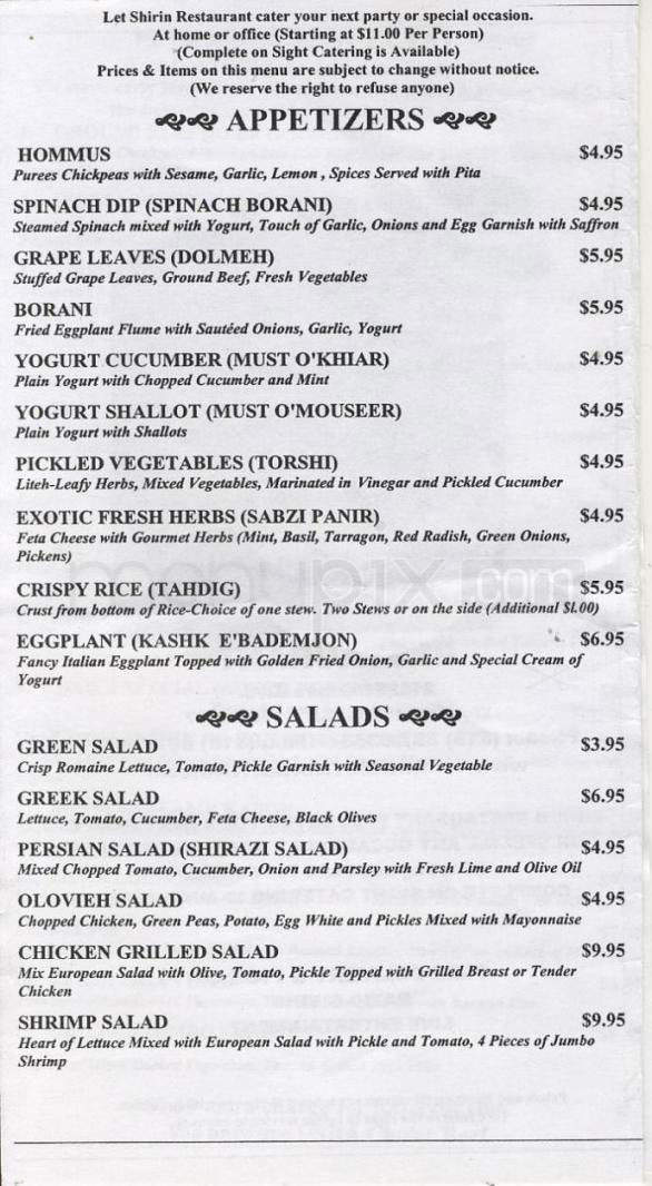 Shirin - Woodland Hills, CA menu_pic