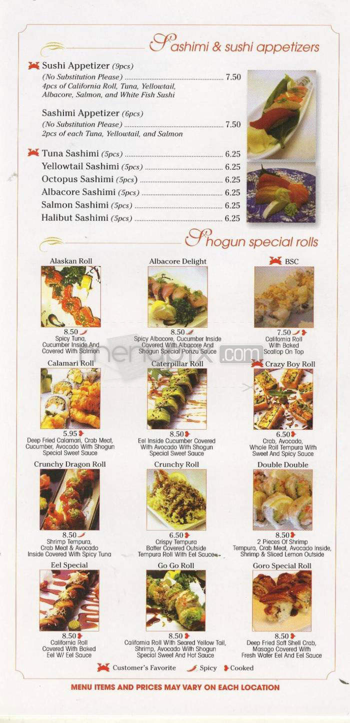 Shogun Restaurant - Pasadena, CA menu_pic
