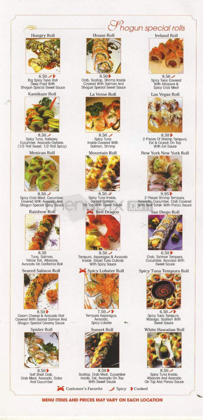 Shogun Restaurant - Pasadena, CA menu_pic