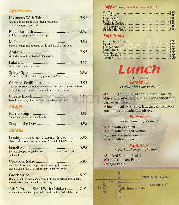 Simon's Cafe - Sherman Oaks, CA menu_pic