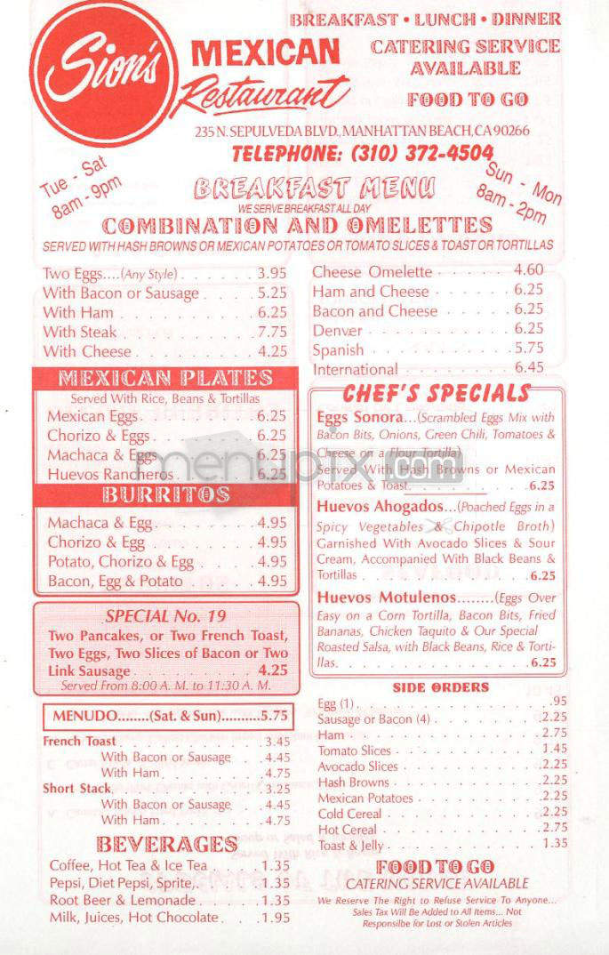 Sion's Mexican - Manhattan Beach, CA menu_pic