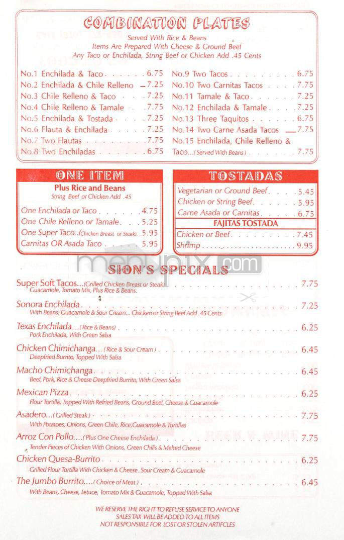 Sion's Mexican - Manhattan Beach, CA menu_pic