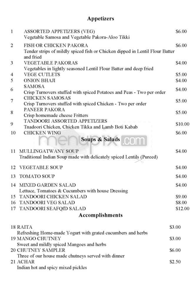 Sitar Exotic Indian Cuisine - Pasadena, CA menu_pic