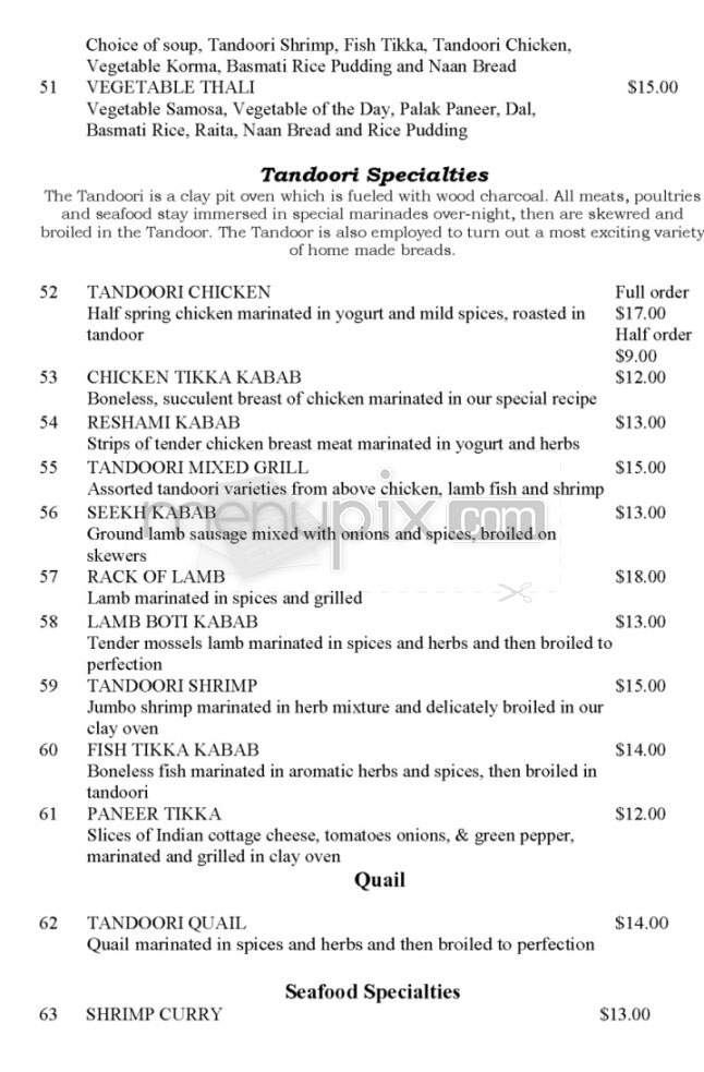 Sitar Exotic Indian Cuisine - Pasadena, CA menu_pic