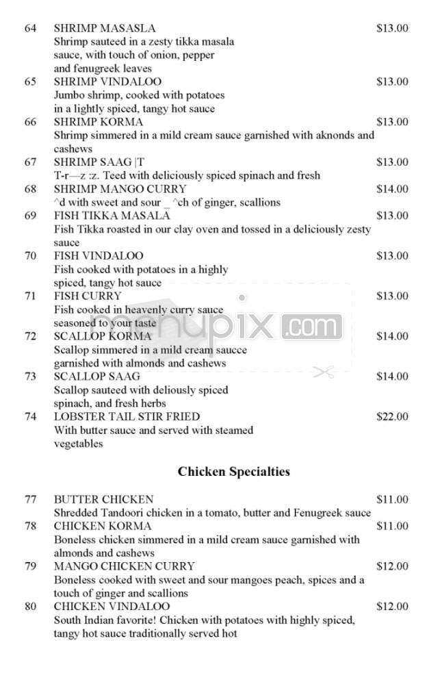 Sitar Exotic Indian Cuisine - Pasadena, CA menu_pic