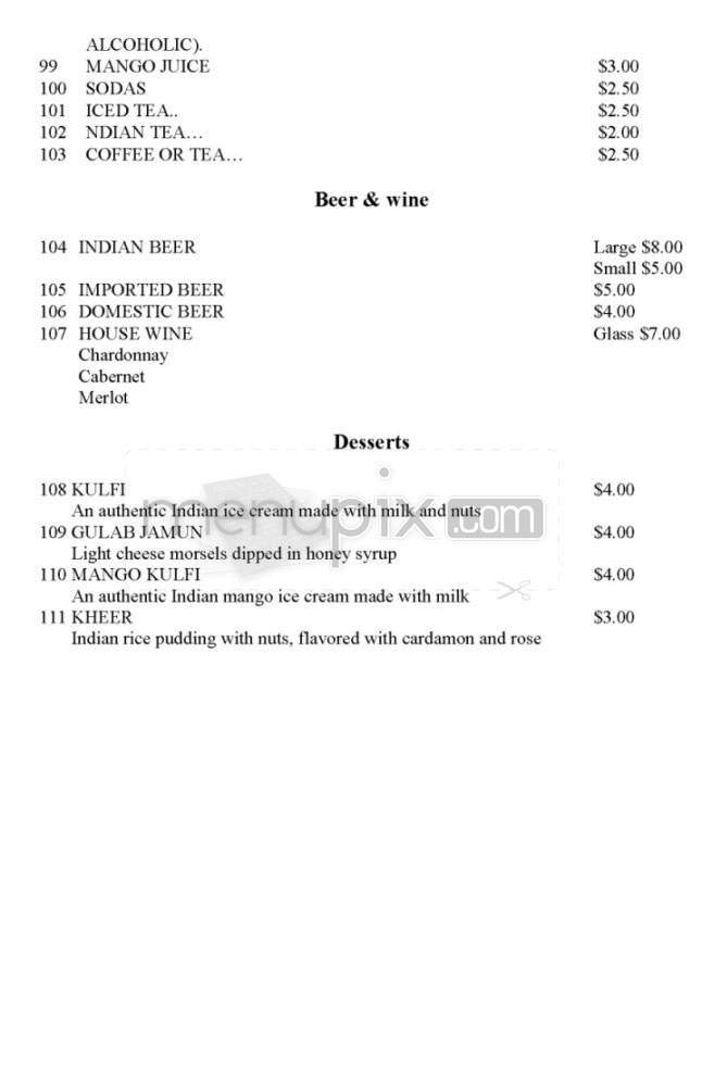 Sitar Exotic Indian Cuisine - Pasadena, CA menu_pic