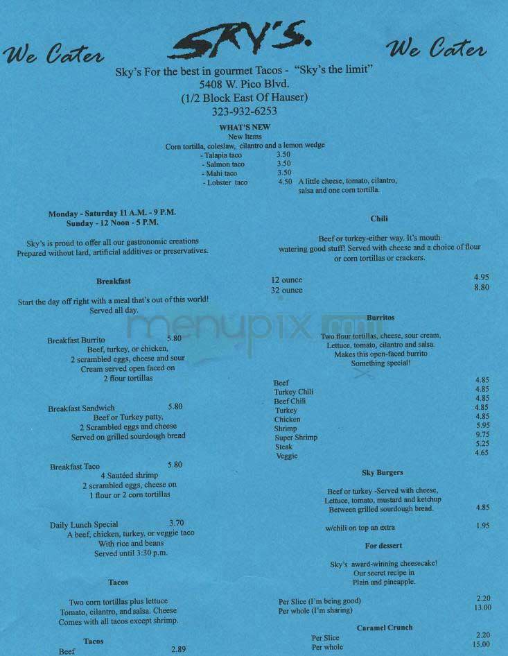 Sky's - Los Angeles, CA menu_pic