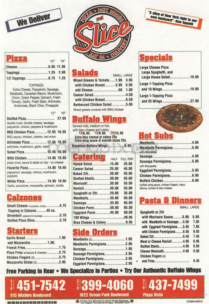 The Slice - Playa Vista, CA menu_pic