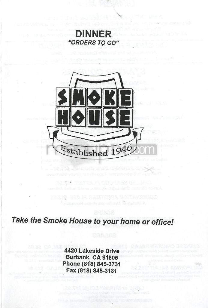 Smoke House - Burbank, CA menu_pic