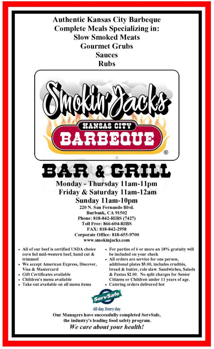 Smokin' Jack's - Burbank, CA menu_pic