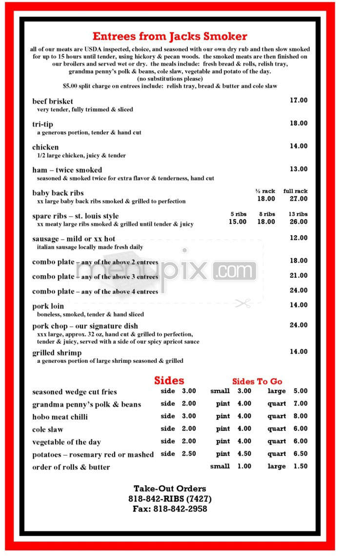 Smokin' Jack's - Burbank, CA menu_pic