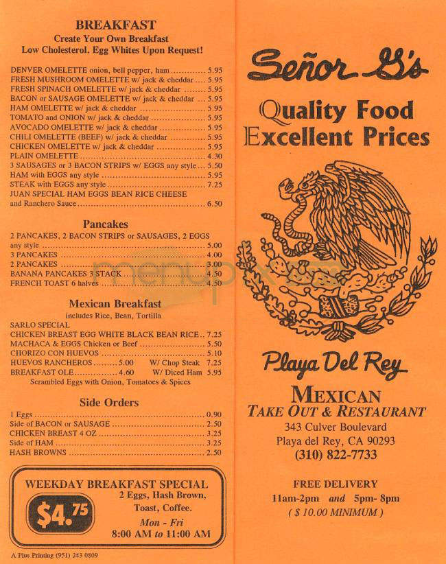 Senor G's - Playa Del Rey, CA menu_pic