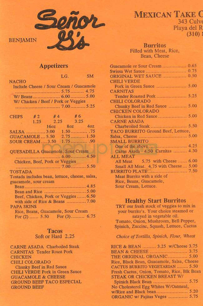 Senor G's - Playa Del Rey, CA menu_pic